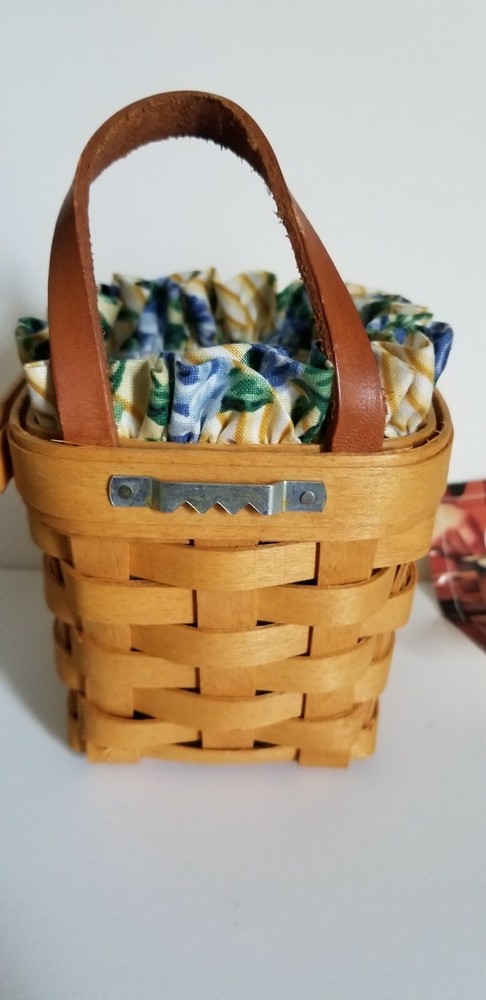 LONGABERGER 2000 CHIVES BOOKING BASKET LEATHER HANDLE PROTECTOR & ROSE TRE LINER