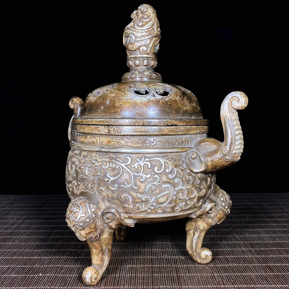 10" old China antique Sterling Silver decorative pattern Incense burner