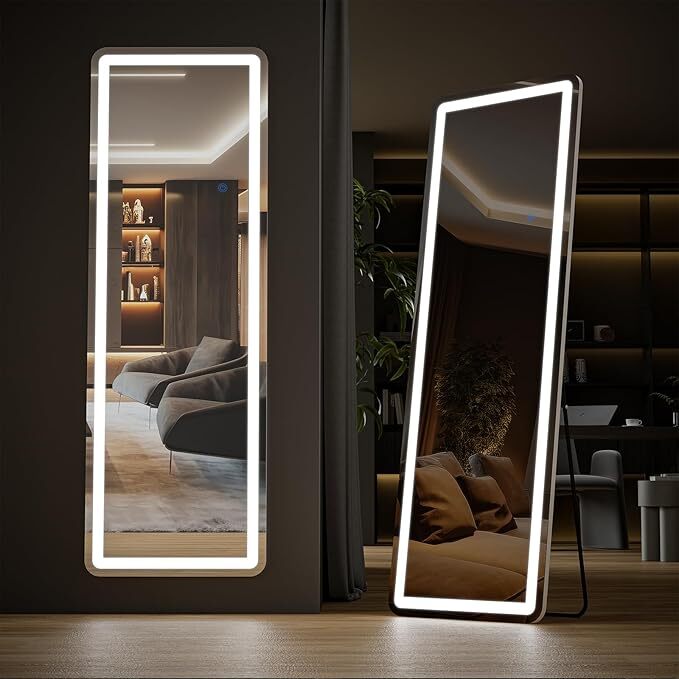 Mirror Full Length Standing Mirror with LED Lights Lighted Floor Standing Mirror
