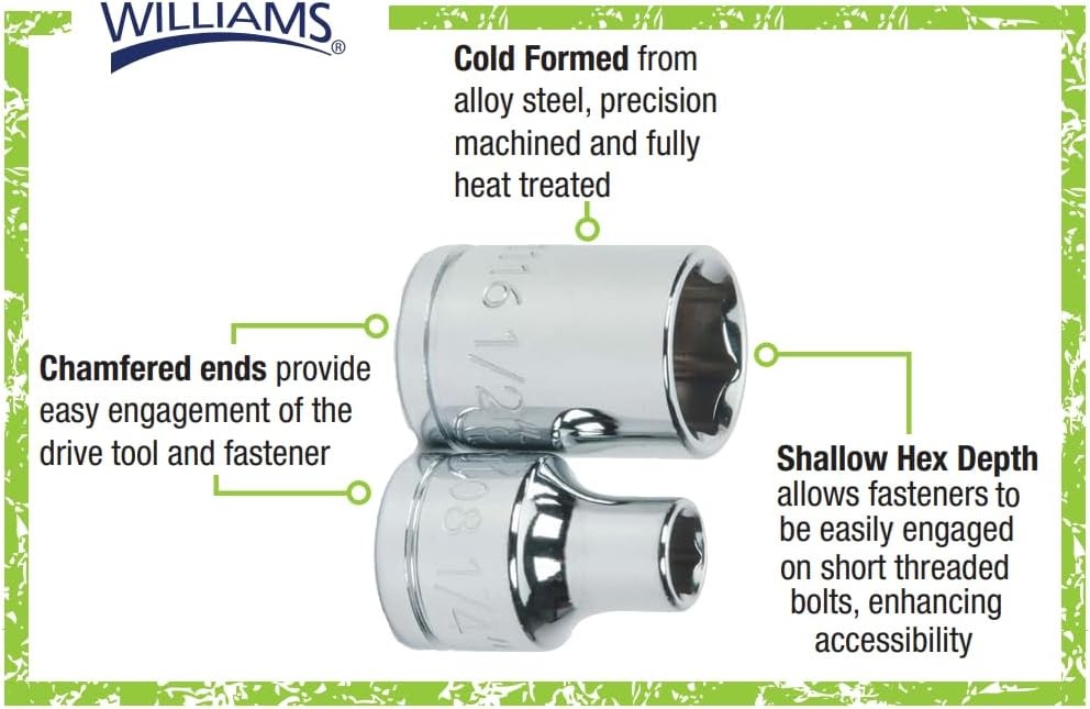 Williams BM-606 3/8 Drive Shallow Socket, 6 Point, 6mm 6mm, Chrome