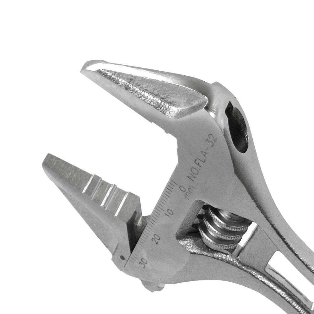 FUJIYA Tools, FLS-32G-F, Short Adjustable Wrench with Grip Silver