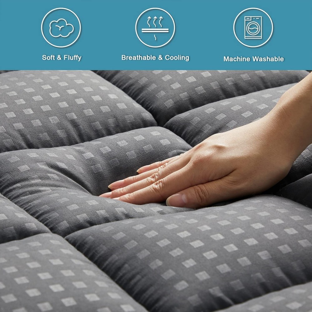 HYLEORY Queen Mattress Pad Quilted Fitted Protector Queen, Dark Grey