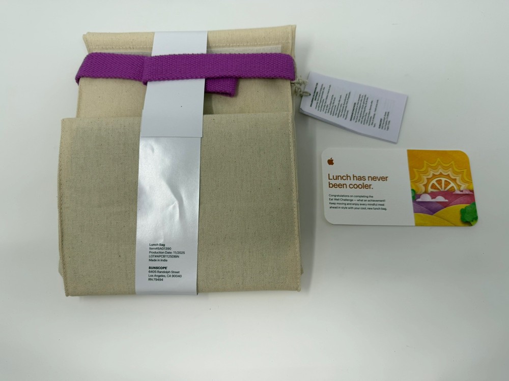 Apple Eat Well Challenge Reusable Beige Canvas Rectangular Lunch Bag