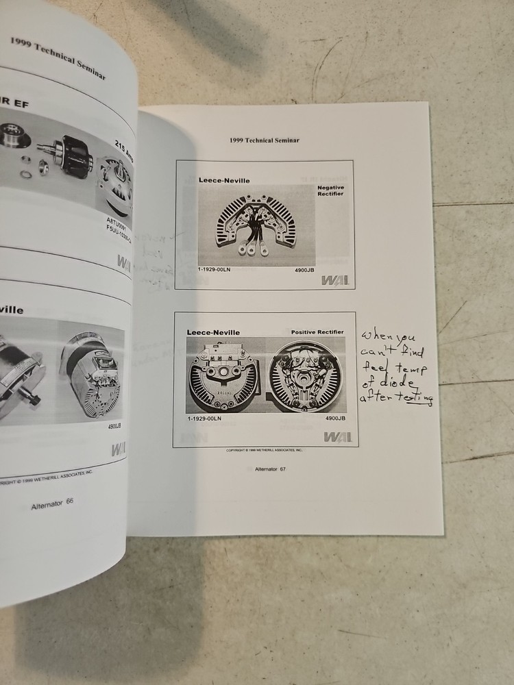 1999 Wetherill Associates Inc Technical Seminar Notebook. Alternators Starters