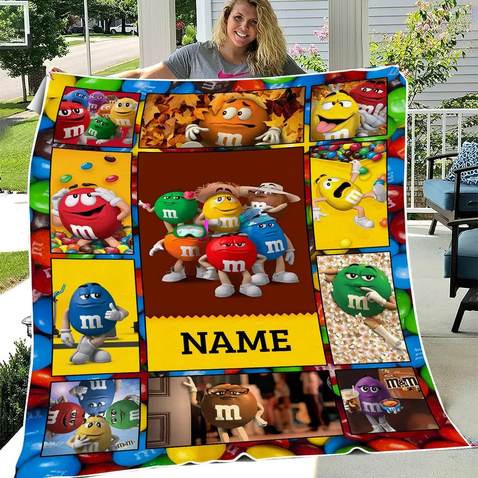 Personalized Colorful Candy Style Flannel Blanket Custom Name Fun Gift Throw