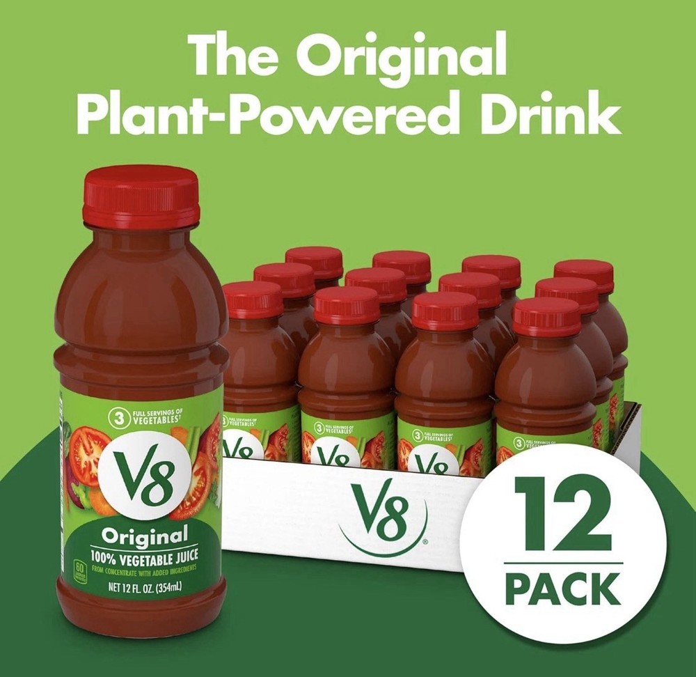 V8 Original 100% Vegetable Juice, 12 Fl Oz Bottle (12 Pack)