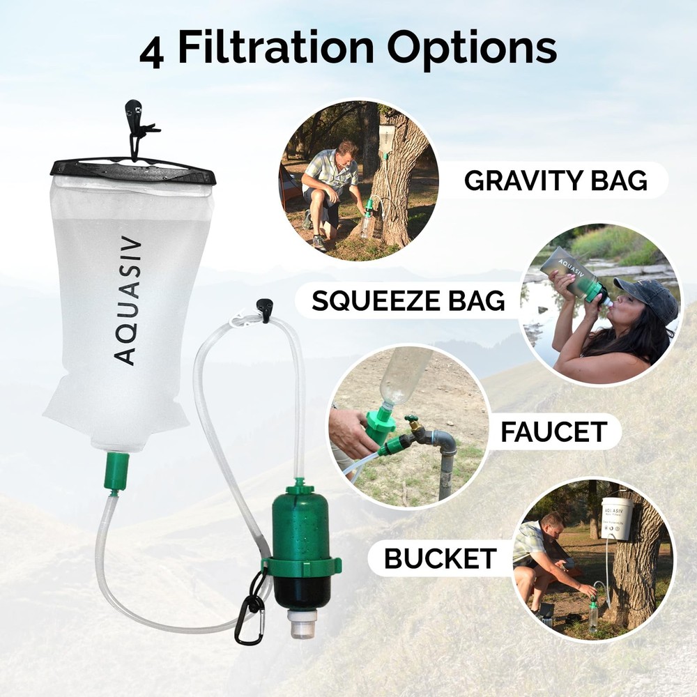 Gravity Water Filter Kit with HFM Carbon & Pre Filter, Gravity Bag & Squeeze ...