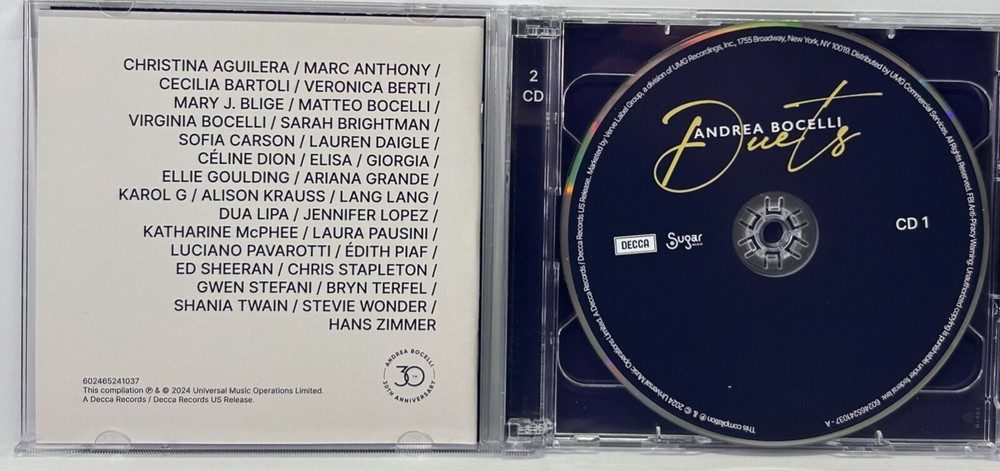ANDREA BOCELLI Signed Autograph CD "Duets" ACOA