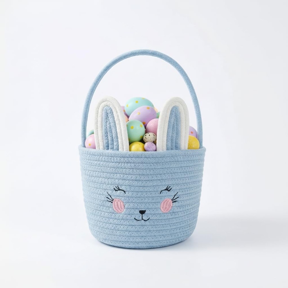 PopMeme Easter Basket, Easter Bunny Baskets with Handle, Cute Woven Cotton Ro...