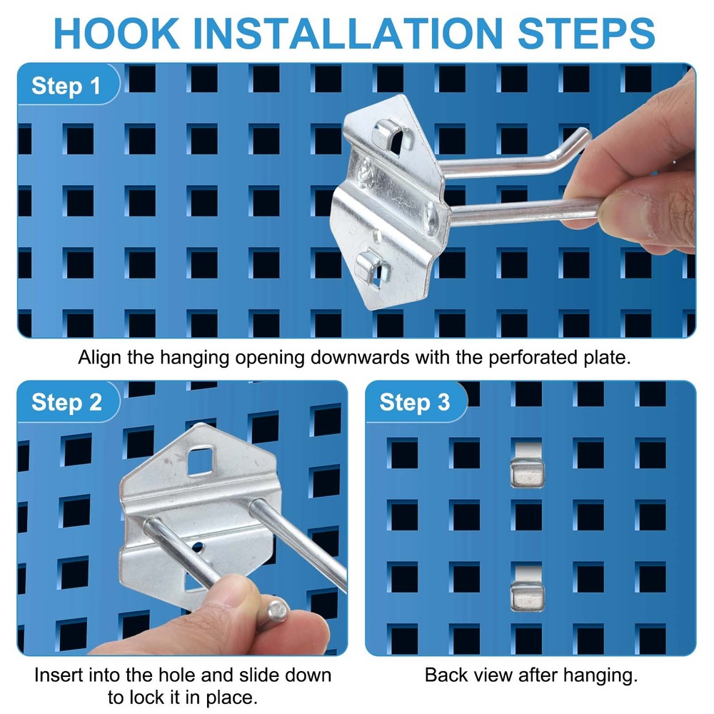 4Pcs 4.1" Metal Square Peg Board Hook for 3/8" Spaced Pegboards, Silver