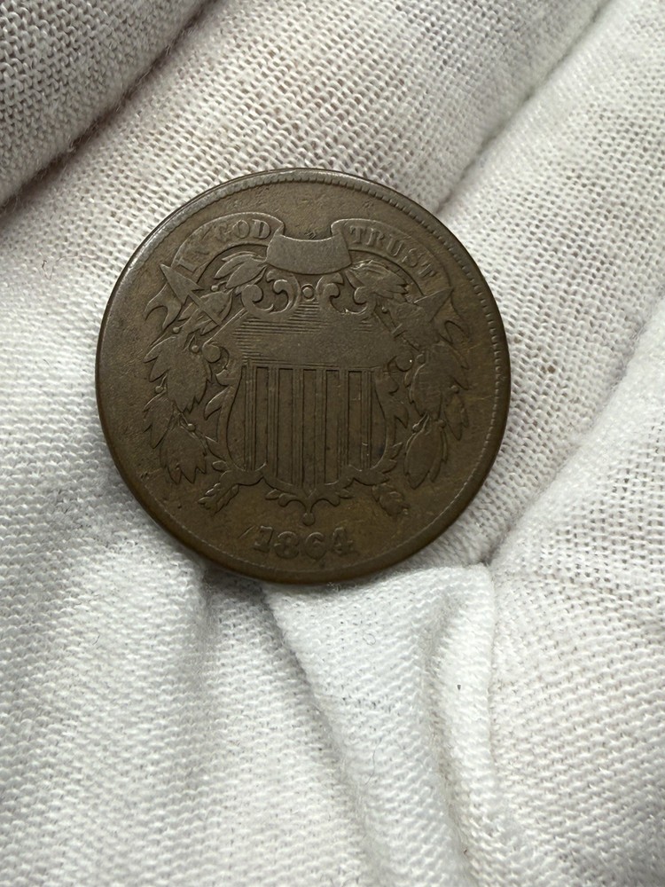 1864 Two Cent Piece US Copper Coin VG L77