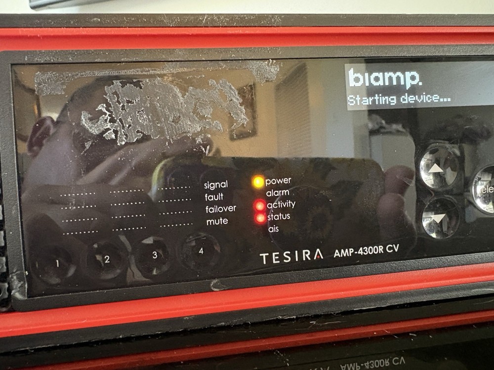 Biamp Tesira AMP-4300R CV 4-Channel Network Amplifier Powers On Menu Access