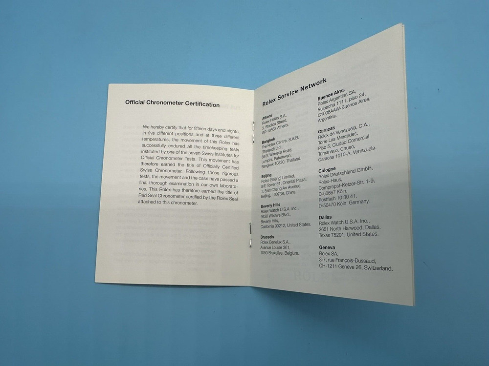 Rolex Warranty Booklet 2008-2014
