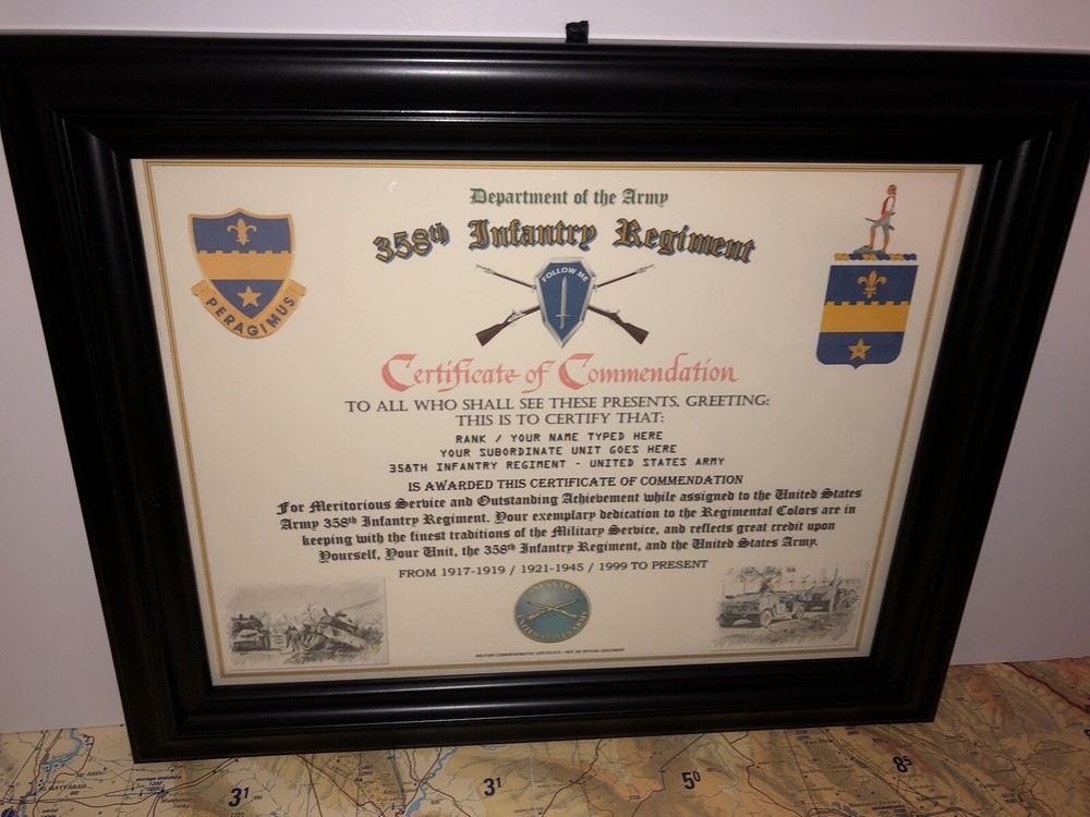 358TH INFANTRY REGIMENT / COMMEMORATIVE - CERTIFICATE OF COMMENDATION