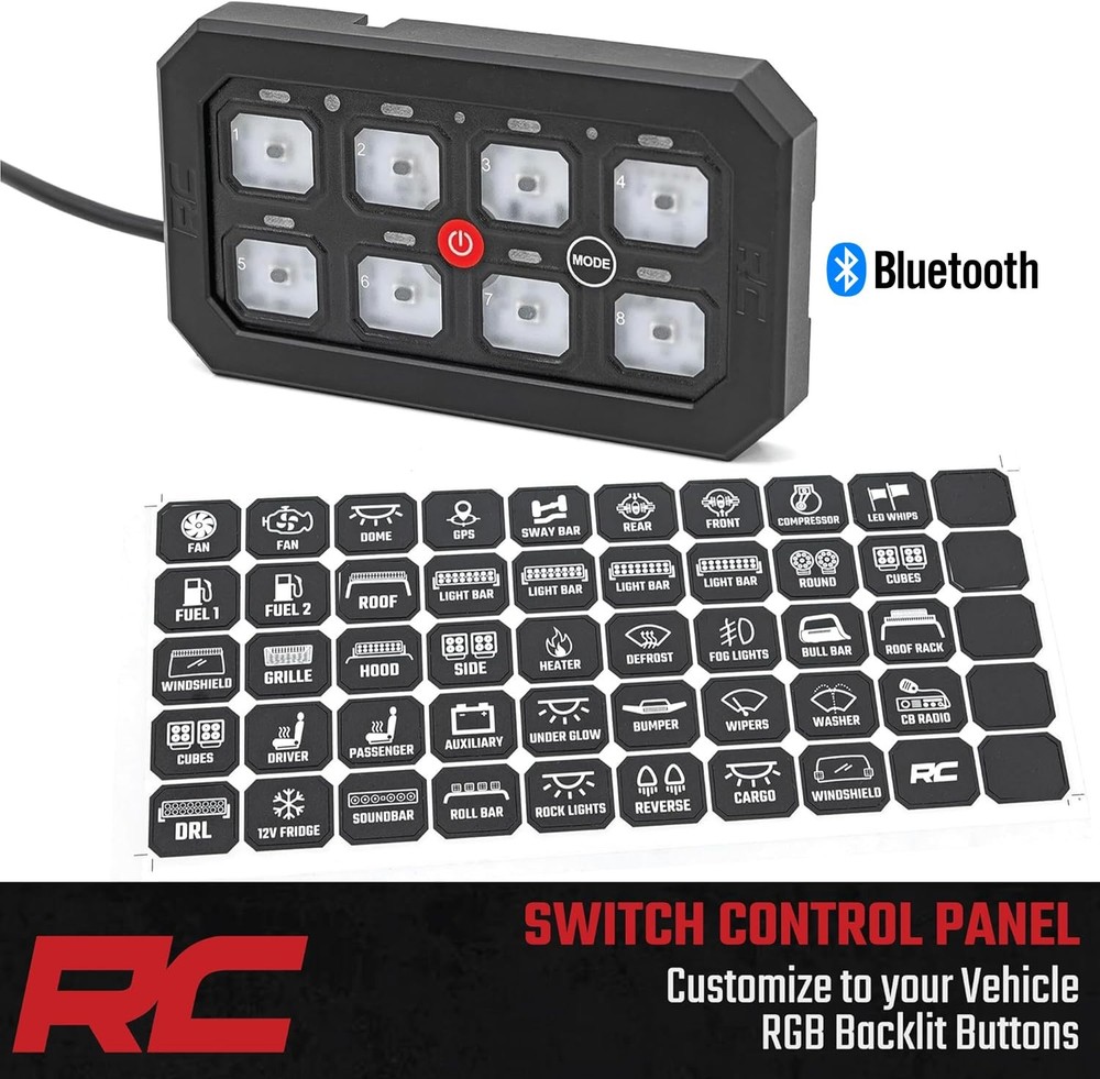 8-Gang Bluetooth RGB Backlit Switch Panel & Relay System - Multicolor 8-Way