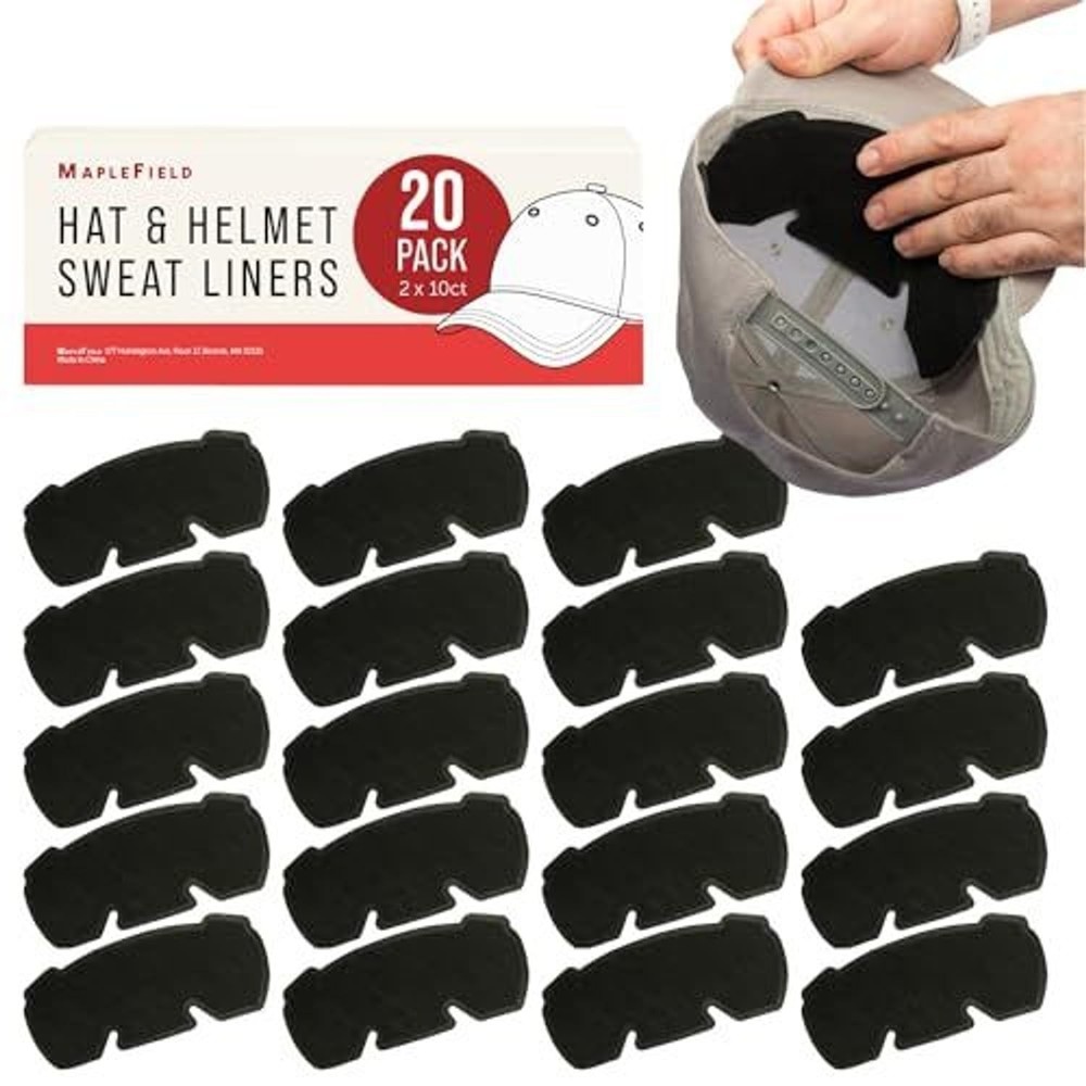 Maplefield 3-Layer Disposable Hat & Helmet Sweat Liners - 20 Pack, Black