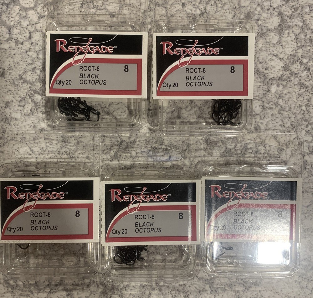 5 Packs Renegade Black Octopus Hooks Size 8 20/pack