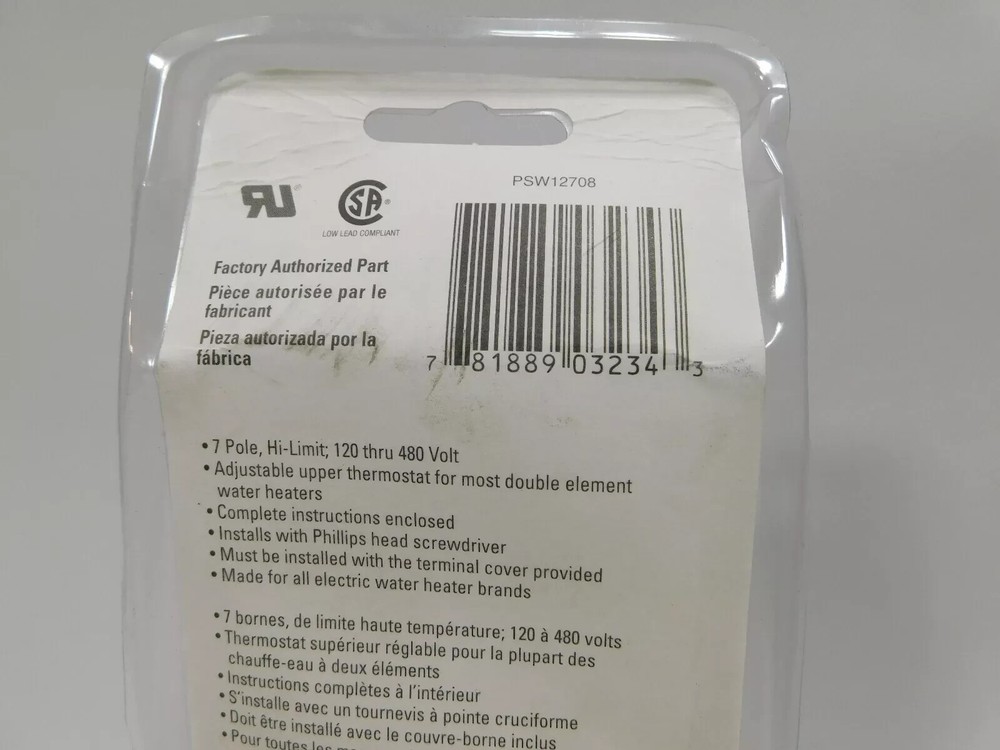 ProSelect Upper Thermostat PSW12708 120V- 480V for Dual Element Water Heaters