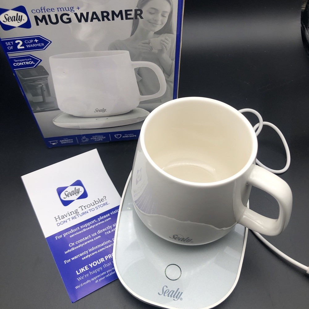 Sealy Coffee Mug+Mug/Cup Warmer 2Pc Set, USB Power, Temp Control, Gravity Switch