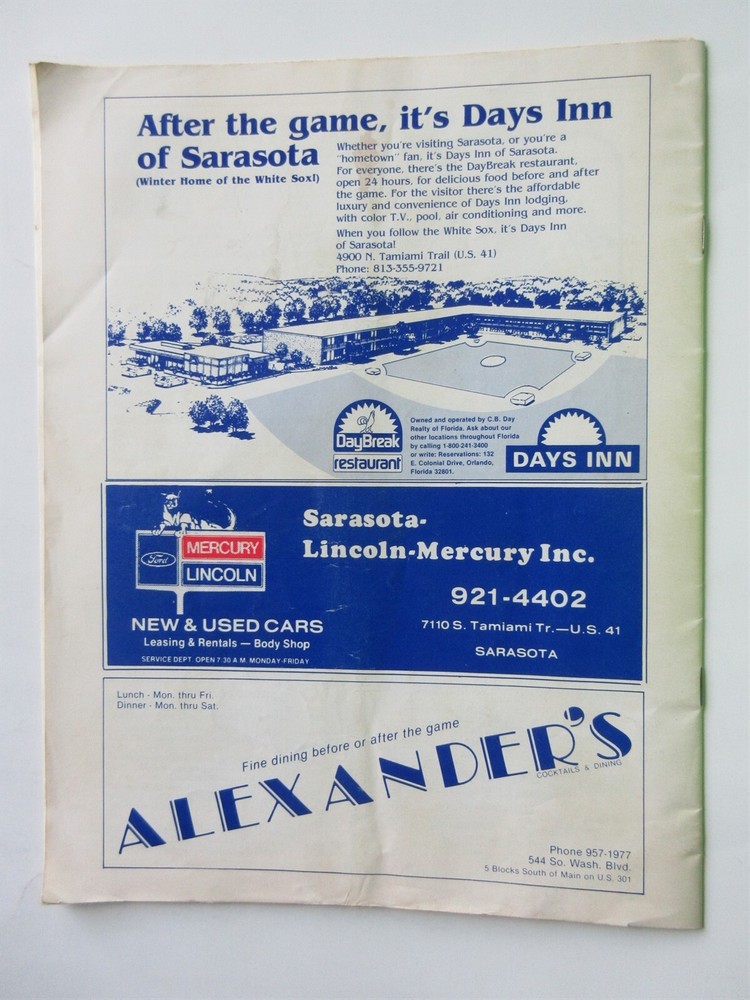 1980 Chicago White Sox vs New York Yankees Spring Training Program w/Roster