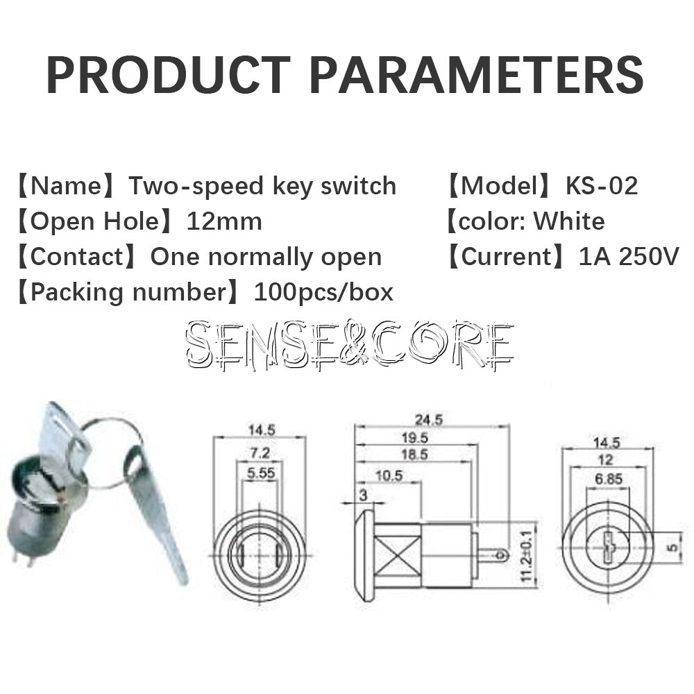 10PCS Mini Lock Power Switch w/ Security Key On/Off 1A 250V Button Set 2-gears-