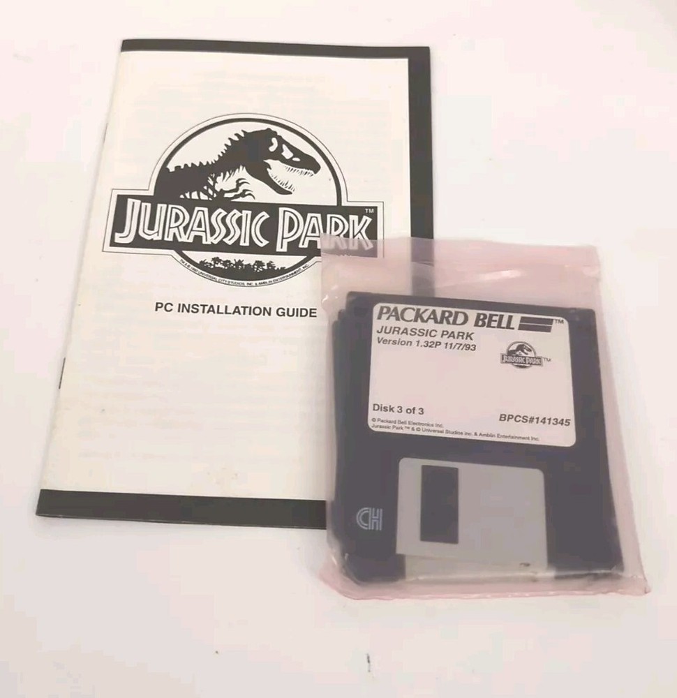 Packard Bell 1993 JURASSIC PARK MS-DOS Game - Version 1.32P Disk 1-2-3