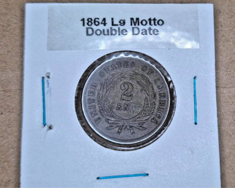 1864 TWO CENTS Large Motto Double Date