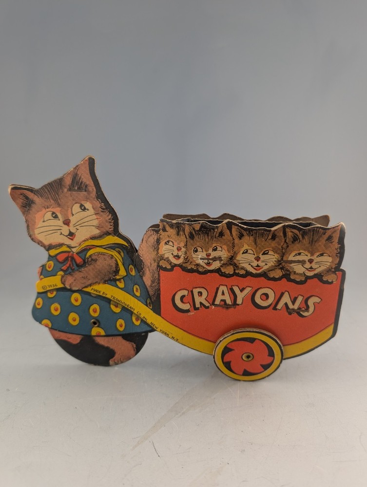 RARE 1936 TRANSOGRAM CAT PULL TOY CRAYON HOLDER