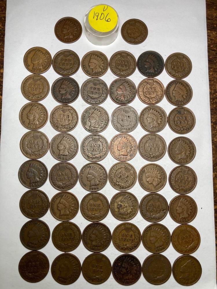 1906 INDIAN CENT ROLL, 50 nice condition (no problem) coins