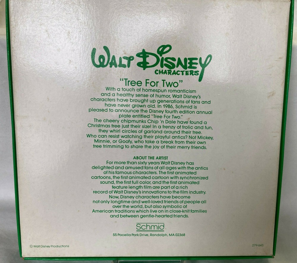Disney 1986 Christmas " Tree for Two" Proof plate