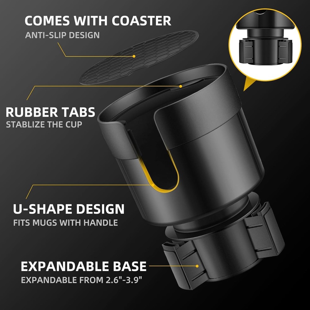 Car Cup Holder Expander, Extender for with Adjustable black