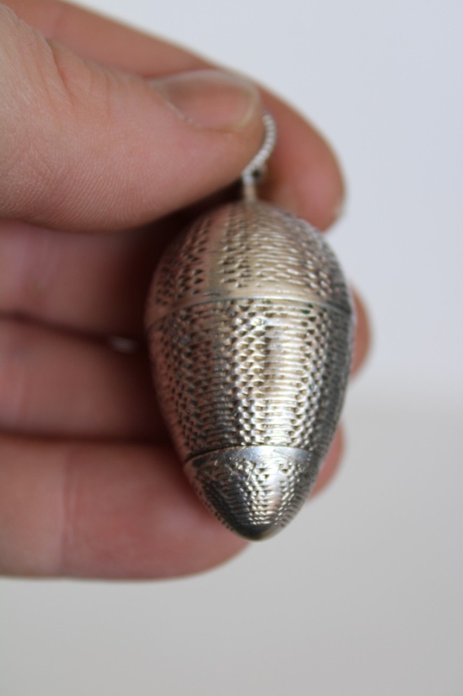 Antique Egg Sterling Silver Chatelaine Thimble Holder & Thimble / Pomander ?