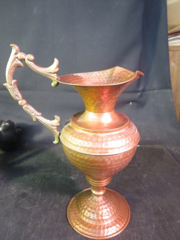 9-3/4"  Hammered Copper Pitcher Unmarked