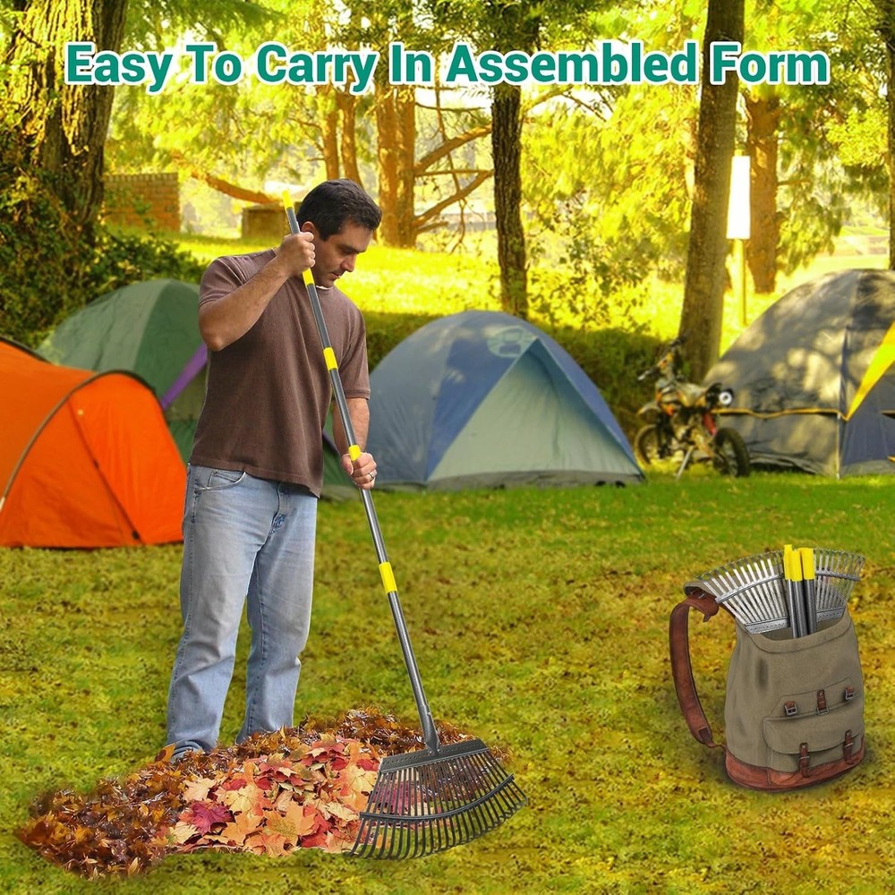 Pro-Level Leaf Rake with Extendable Handle & Reusable Garden Bag - 18'' Wide