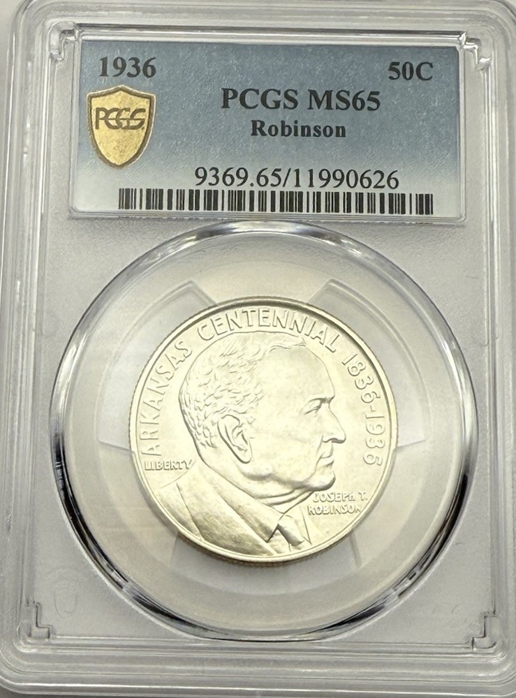 1936-ROBINSON Commemorative Silver Half Dollar-PCGS MS 65 Blast White Gem-Nice!