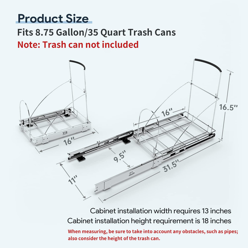 Pull Out Trash Can under Cabinet，Under Sink Slide Out Garbage for Kitchen，Requir
