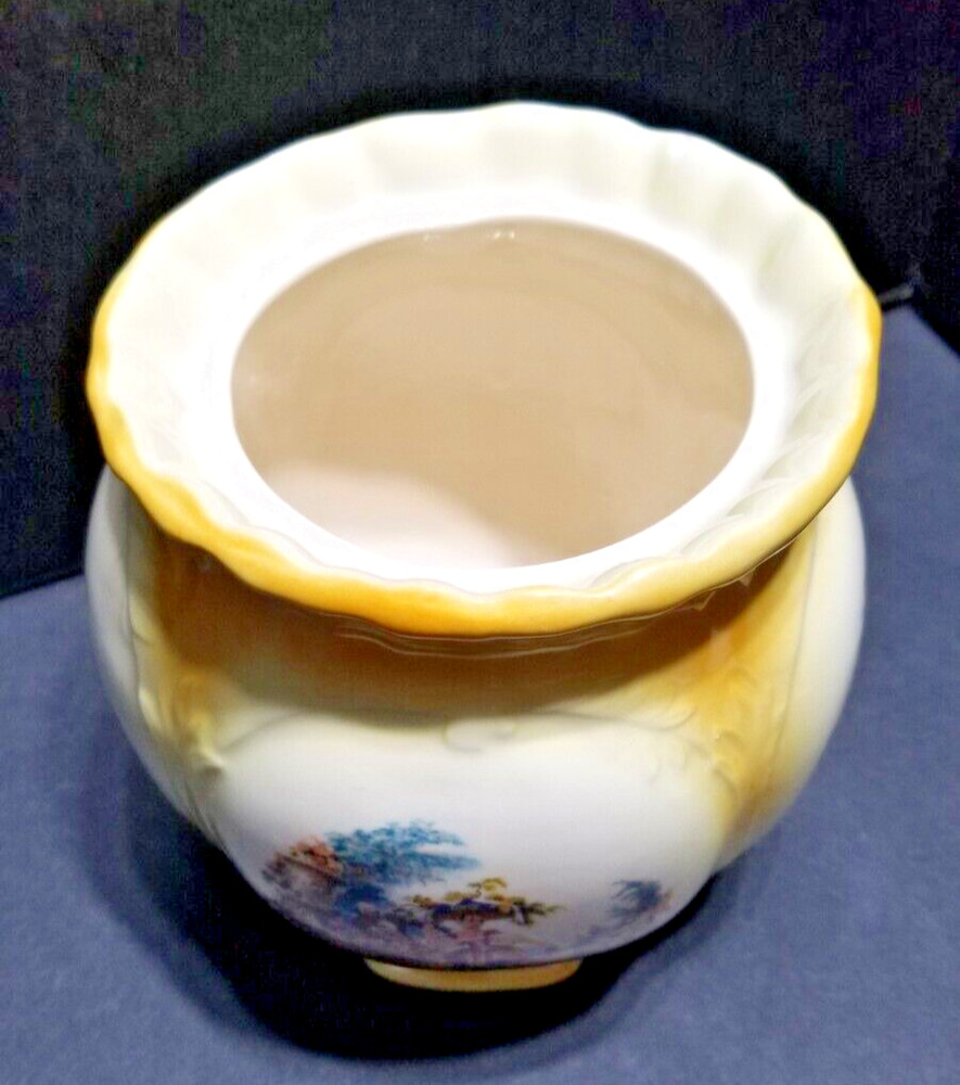 Planter Ceramic Glazed and Painted "Courting Couples" Romantic Scenes.