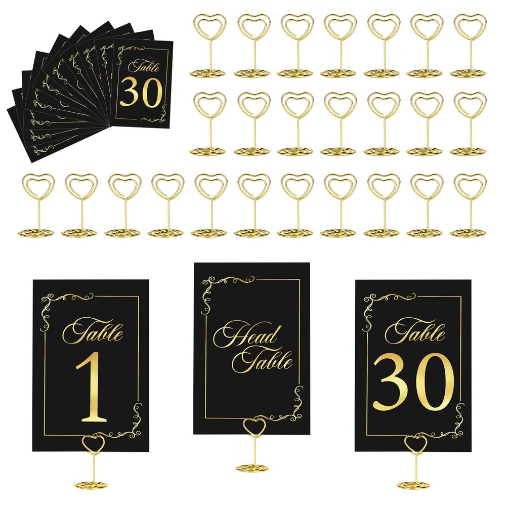 JOYIT 31 Sets Wedding Table Number Holders Black Gold Metal Rectangular Pedestal