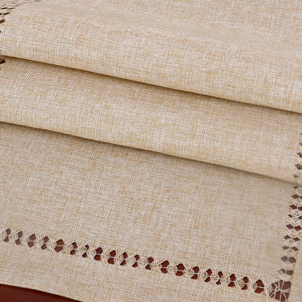 Grelucgo Large Handmade Hemstitch Beige Table Runner, Rectangular 14 by 108 Inch