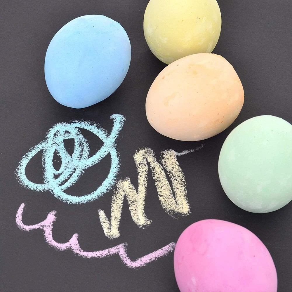 Easter Egg Shaped Sidewalk Chalk 6 Pack Multi Colored for Kids Washable Non