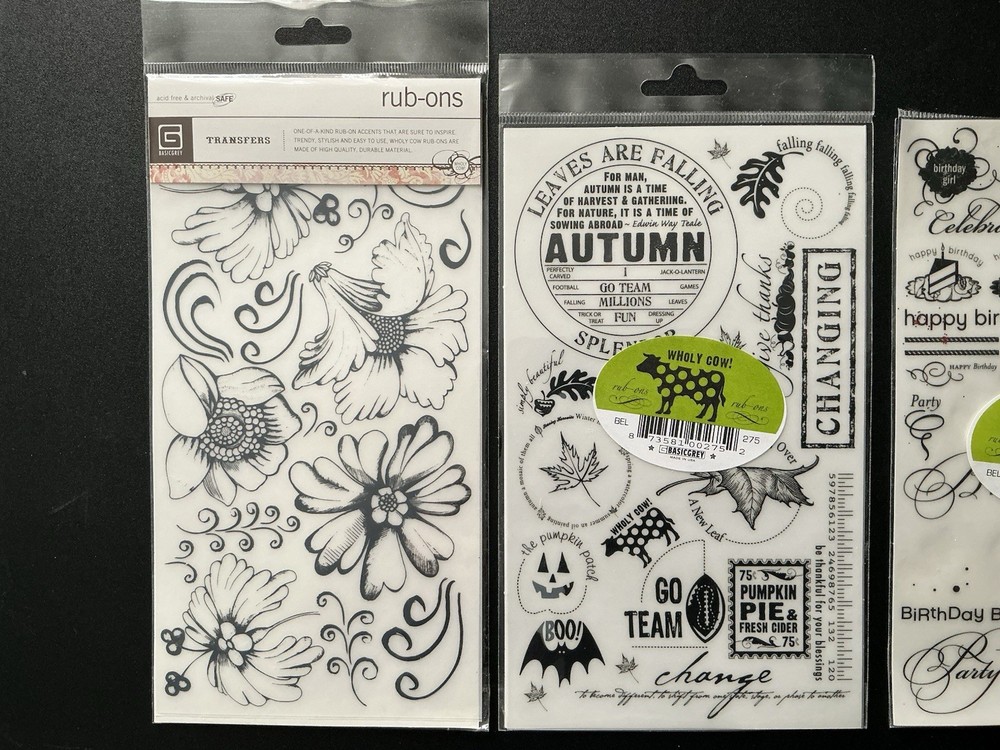 BasicGrey Wholy Cow Bundle of 3 Rub-ons Sets (2 New, 1 Used)