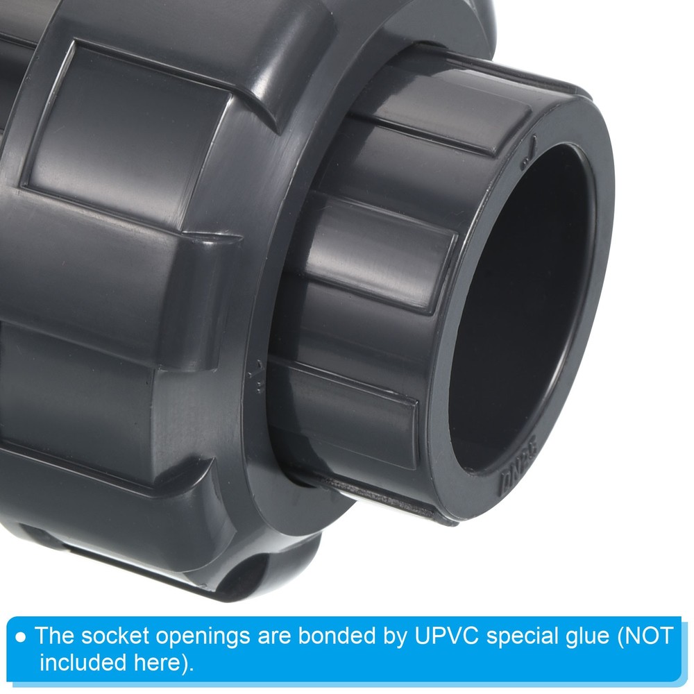 3pcs 1" Socket UPVC Pipe Fitting Straight Joint Union Connector, Grey