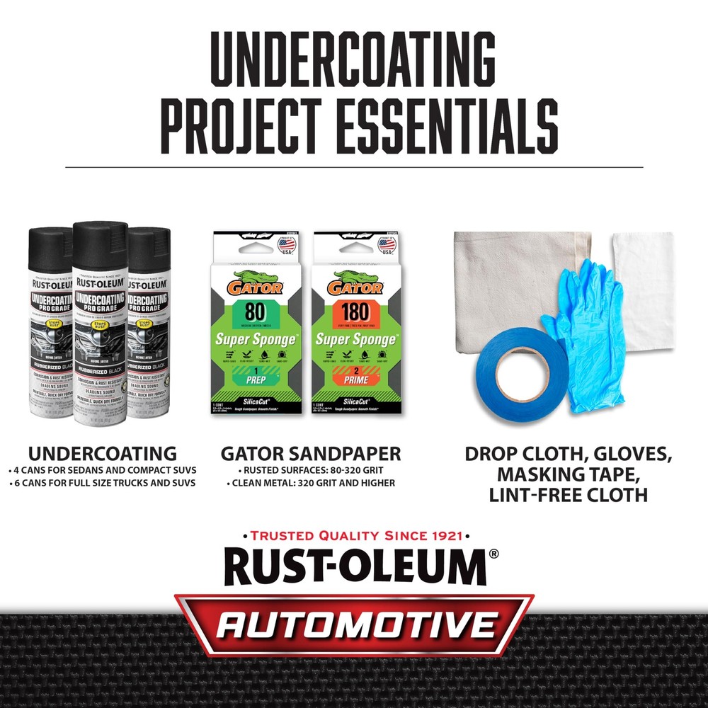 Stops Rust Undercoating Spray Rubberized Black 15oz 6 Pack