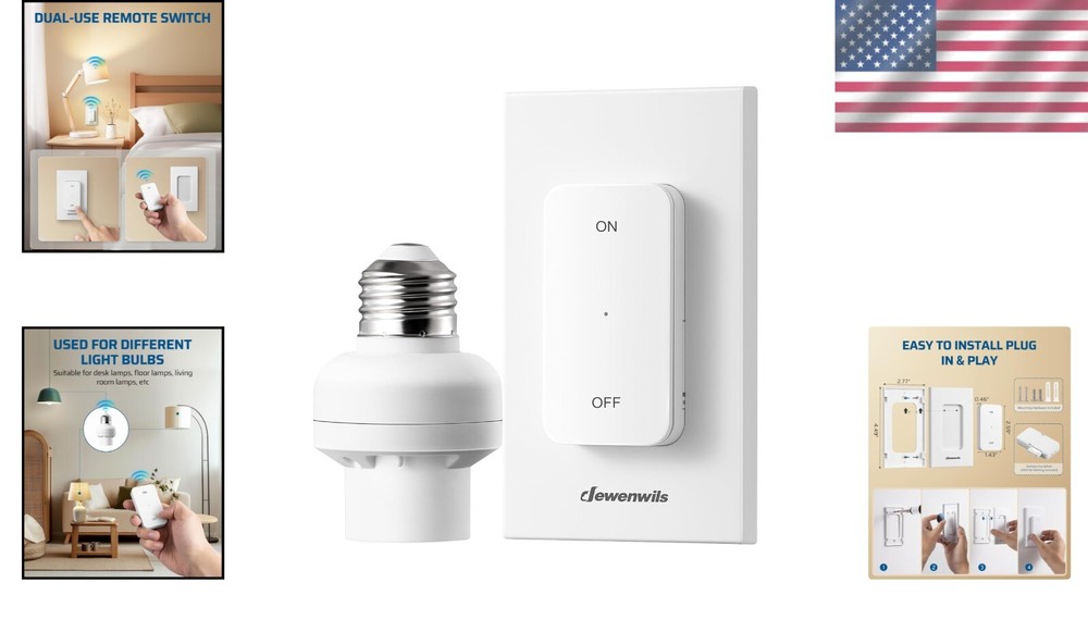Convenient Wall-Mounted Light Socket with Wireless Remote - 100 Feet Control