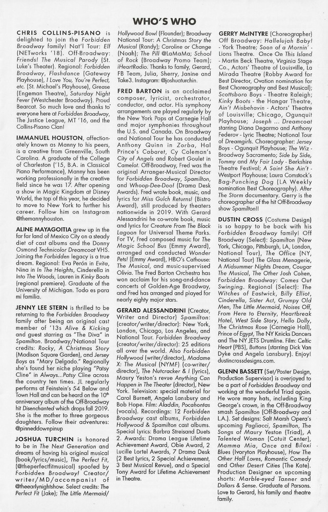 Gerard Alessandrini "FORBIDDEN BROADWAY" ("The Next Generation") 2019 Playbill