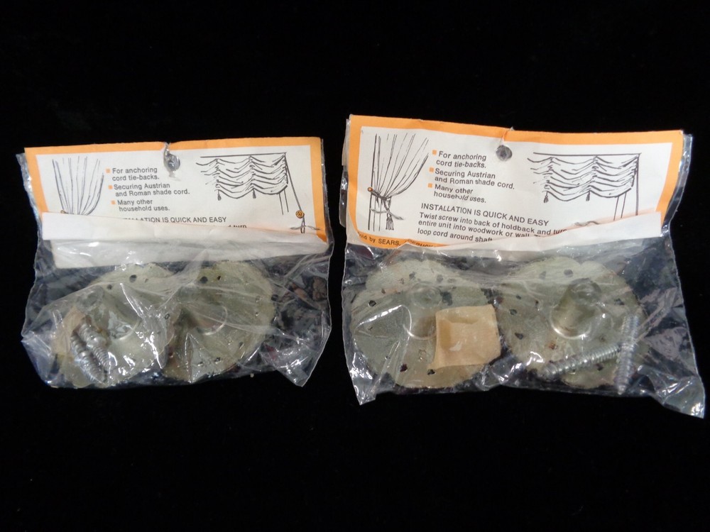 2 Pkg. Vtg Sears Decorative Miniature Tie Back Holders - Silver Plastic - NOS