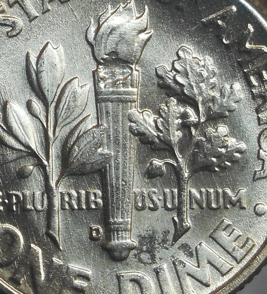1963-d . Roosevelt Dime . Choice BU . Struck Through Error Reverse.