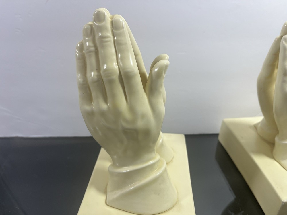Pair Ceramic 8” Praying Hands Bookends Door Stoppers