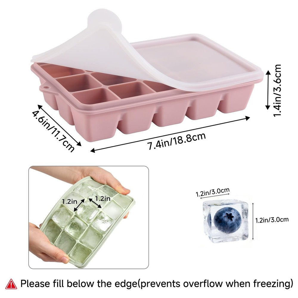 Silicone Ice Cube Trays with Lids - Set of 4, Easy Release, Stackable, Reusable