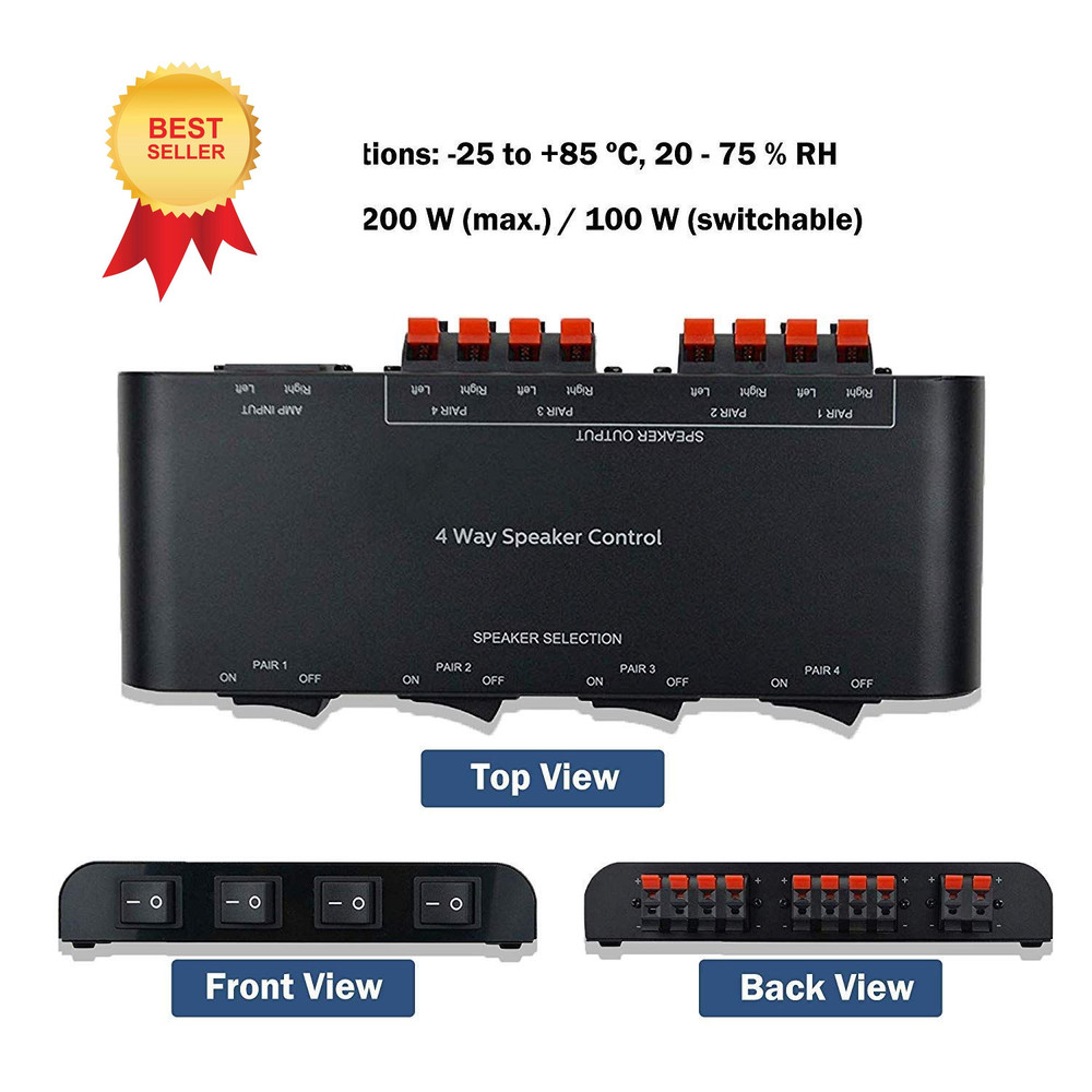 A ADWITS 4-Channel Speaker Switcher Selector Box with 4-ZONE SPEAKER SWITCH